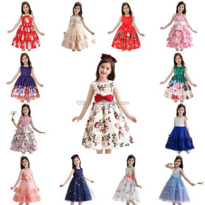 China 2023 High Quality Layered Princess Printed Flower Christmas Dress Kids Anti-wrinkle Even Girls Dress Dresses for sale