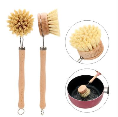 China Sustainable Plastic Freestanding Dishes, Pot, Pans Dishes Scrub Brush Long Handle Kitchen Natural Bamboo Dish Scrub Brush for sale