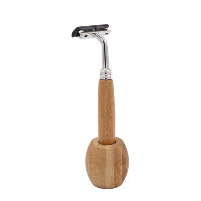 China Single Blade Razor Eco Natural Bamboo Razor Handle Long Shaving Biodegradable Safety Bamboo Razor With Base for sale