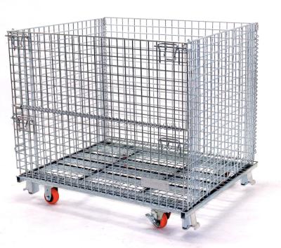 China collapsible wire basket with wheels mesh container folding cage 1500kg for sale