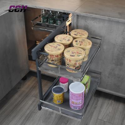 China Magic Stocked Kitchen Corner Cabinet Basket Vegetable Storage Baskets Pull Out Sliding Basket for sale