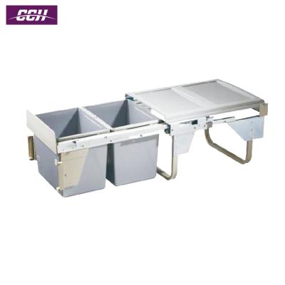 China Sustainable Plastic Sideboard Sliding Waste Bins With Lids Recycle To Pull Out Bin Built In Bin Storage Basket for sale