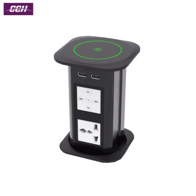 China Wire Plug Universal Power Bank Expandable Desktop Hidden Charging Wireless Charger With USB Lift Plug for sale