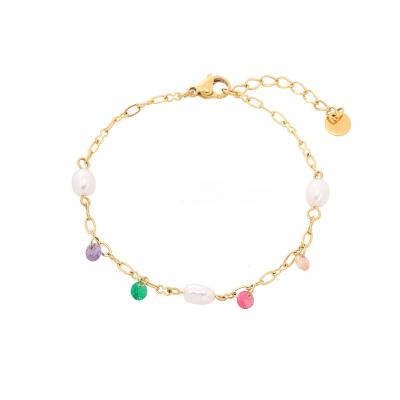 China CLASSIC Sweet Zircon Stainless Steel Bracelet Rainbow Colorful Crystal Titanium  Bracelet Flat Cross Chain Accessories For Women Girls for sale