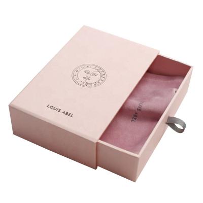 China Rigid Luxury Gift Cardboard Jewelry Packaging Gift Box Small Earring Ring Necklace Jewelry Box With Custom Logo Pink Specialty Paper Customized Paperboard for sale