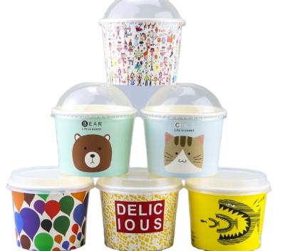 China 500ml Ice Cream Paper Cup Disposable Frozen Yogurt Disposable Paper Cup With Spoon for sale