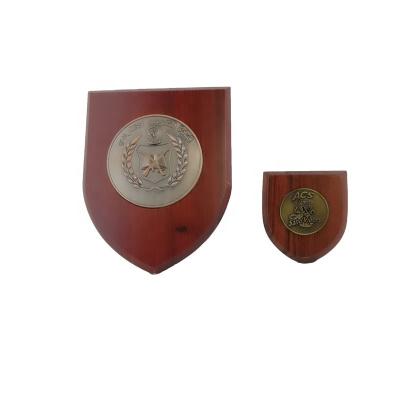 China China High Quality Metal Bring Support Clad Wooden Shield Souvenirs Wooden Shield for sale