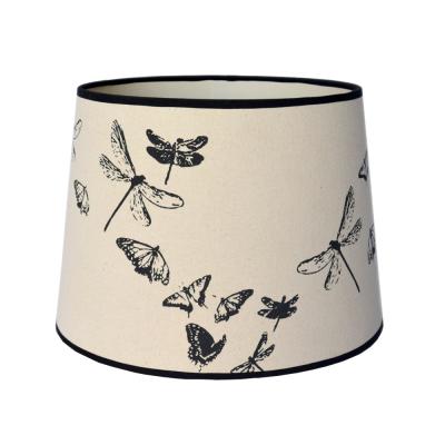 China Modern Oriental Style Natural Pattern Modified Drum Opal White Linen Table Lamp Shade for sale