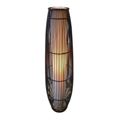 China Modern Decorative Handmade Natural Black Rattan Floor Light Position Weaving Lamp for sale