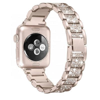 China Vintage Folding Clasp Trendybay Diamond Rhinestone Metal Watch Strap For Apple Watch Band Strap for sale