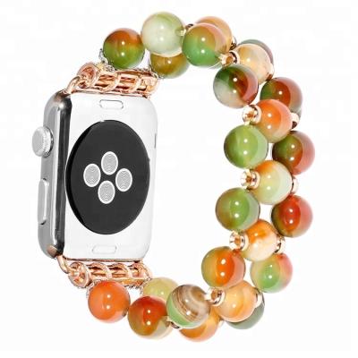 China Using Elastic Band Fashion High Quality Strong Women Handmade Peacock Agate Pearl Watchbands For iWatch, Luxury For Apple Watch Bands for sale