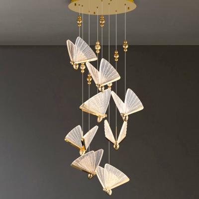 China 2021 modern hot sale luxury hall of modern long chandelier lights butterfly stair chandeliers and pendant lights for sale