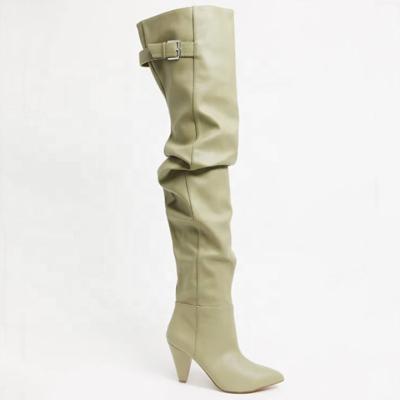 China Best Quality Breathable Women Above Knee High Heel Boots Long 2021 Newest Large Size Buckle Leather Boots for sale