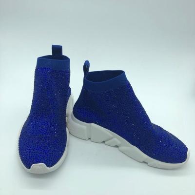 China Breathable Hot Sale Fly Knit Sport Shoes Women Crystal Diamonds Sock Sneakers for sale