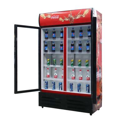 China Vertical Display Stand Freezers Single-temperature Glass Double Door Fridge Pepsi Fridge for sale