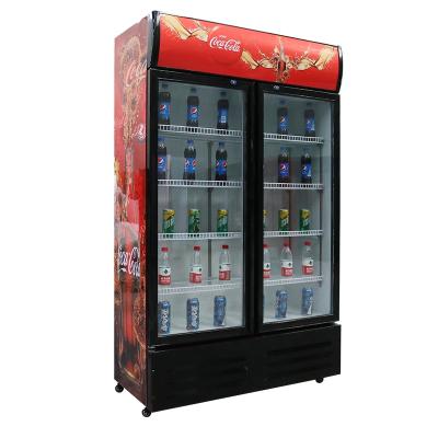 China Good Quality Single-temperature Glass Door Upright Refrigerator Freezer Double Door Cold Drink Fridge for sale