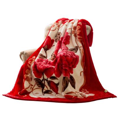 China Double Thickening For Extra Warmth Double Thickened Raschel Blanket Is Factory Wholesale Red Natural Polyester Fiber Long Pile Soft And Comfortable Winter Blanket for sale