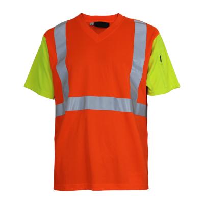 China Custom made mens hivi polyester hivi shirt safety windproof birdeye construction mens yellow-orange t-shrit shirt for sale