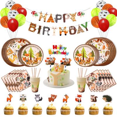 China Nicro Indoor Jungle Theme Woodland Animal Party Supplies Banner Balloon Cake Topper Tableware Set Kids Birthday Party Decoration for sale