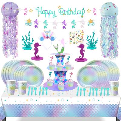 China Nicro Indoor Little Mermaid Under The Sea Theme Party Decoration Birthday Tableware Set Jellyfish Lantern Centerpiece Party Supplies for sale