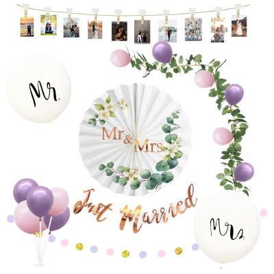 China Nicro Wedding Theme Party Indoor Decoration Just Married Banner Latex Balloon Paper Fan Photo Clip String Wedding Party Supplies for sale