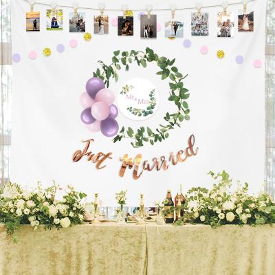 China Nicro Indoor Wedding Theme Party Supplies Just Married Wooden Banner Photo Clip String Door Sign Latex Balloon Wedding Party Decoration for sale