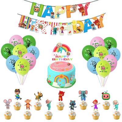 China Indoor Nicro Cocomelon Theme Kids Birthday Party Decoration Happy Birthday Banner Cake Topper Latex Balloon Cocomelon Party Supplies for sale