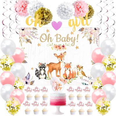 China Nicro Europe Girl Baby Shower White Gold Confetti Balloons Baby Banner Backdrop Party Decorations oh oh for sale