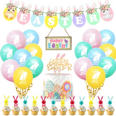 China Nicro Easter Rabbit Bunny Ear Paper Pattern Banner Latex Balloon Indoor Happy Home Ornaments Party Decorations for sale