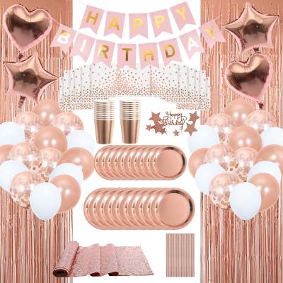 China Party Decoration Nicro Happy Birthday Party Supplies Hanging Balloon Garland Rose Gold Party Decoration Fan Set for sale