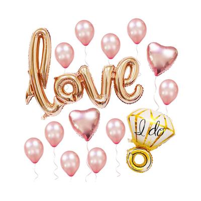 China Nicro 14 Pcs Indoor Rose Gold Wedding Valentine's Day Propose Love I Do Ring Foil Balloon Set for sale