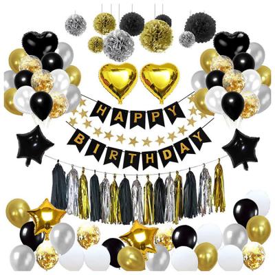 China Festival Nicro Amazon Hot Sale Black Gold Happy Birthday Party Supplies Decorations Kit for sale