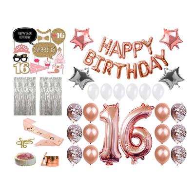 China Nicro Rose Gold Sweet 16th Happy Birthday Wall Banner Party Decoration Indoor Supplies for sale