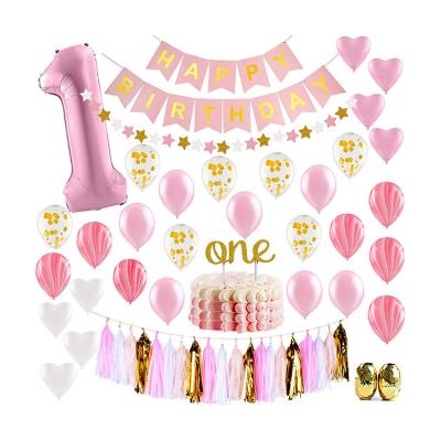 China Indoor Nicro 55 Pcs Pink and Gold 1st Birthday Party Decoration Set Supplies for sale