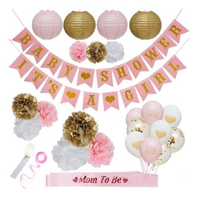 China Eco-friendly Materials Nicro 37 Pcs Pink And Gold Party Decorations Baby Shower Set For Girl Birthday Party Supplies for sale