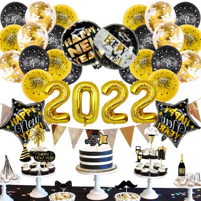 China 2022 Nicro Happy New Year Gold Black Service 16 People Event Party Indoor Decoration Supplies New Year Party Set for sale