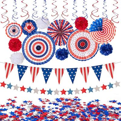 China Indoor Hanging Nicro Paper Fans Confetti Swirls Patriotic Fourth of July USA Independence Day 4th Decoration Flag Kit for sale