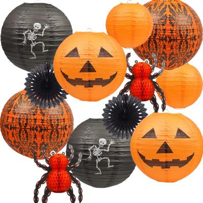 China Tranditional Design Big Mini LED Chinese Paper Lantern Nicro Orange Black Rechargeable Candle With Lights Decor Festival Halloween Pumpkin Lantern for sale