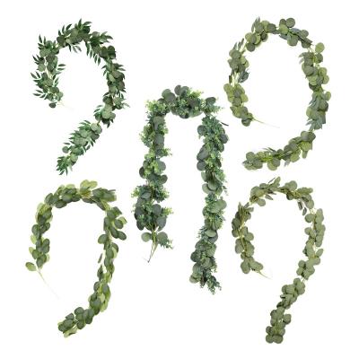 China Artificial Wedding Decoration Plastic Nicro Eucalyptus Garland Green Leaves For Wall Or Arch Decoration for sale