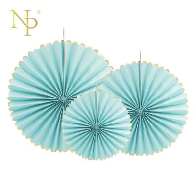 China Custom Folding Party Paper Flower Tranditional Design Nicro Plant Size Indoor Home Indoor Decoration Paper Fan for sale