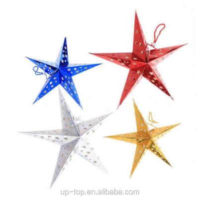 China Custom Nicro Size Five Star Paper Lantern Home Decor Acute Christmas Party Holiday Wall Hanging Paper Star Indoor Paper Lantern for sale