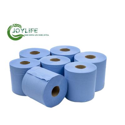 China Hot Selling Tissue Recycled Pulp Single-fold Hand Paper Towel Recycled Mother Roll Wrapping Paper White Color Blue And Blue for sale