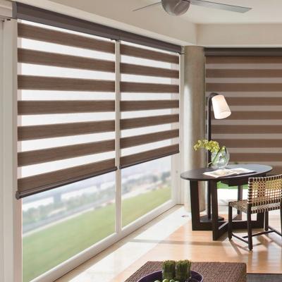 China Blackout Ready Boat Window Double Layer Fabric Roll Curtains Blackout Zebra Blinds To Protect Privacy for sale