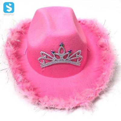 China Wholesale Character Rodeo Queen Party Hat Western Sequins Felt Cowgirl Hat Crown Pink Cowboy Hat For Women for sale