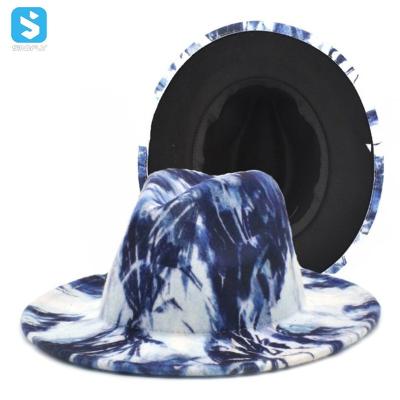 China 2021 Two Tone New Fashion Character Felt Hat Women's Wide Brim Wool Tie Dye Felt Hat Custom Wholesale Wide Brim Hat for sale