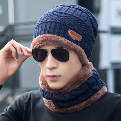 China Wholesale COMMON Outdoor Thick Wool Velvet Knitted Beanie Hats Scarves Women Winter Hat And Scarf Set Men for sale