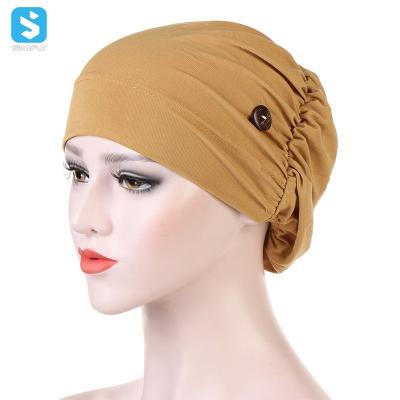 China Anti-Strangulation African Multicolor Button Headband Headband Turban RELIGION Night Cap Muslim Turban For Women for sale