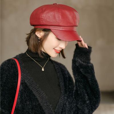 China New Winter Women's Fashion Leather Beret Hat Wholesale Casual British Newsboy Hat for sale