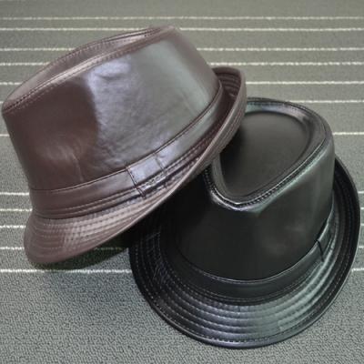 China Wholesale Character Winter Vintage Jazz Hat Top Cap PU Felted Hat Classic Leather Hats For Men for sale