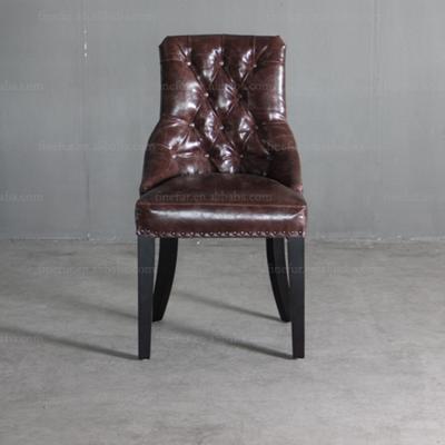 China Modern Commercial Dining Furniture Brown Hotel Dark Leather Chair With Wooden Legs for sale